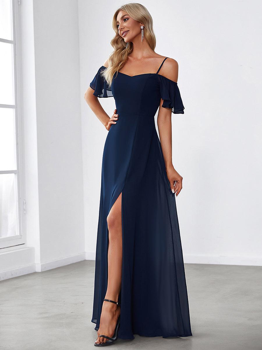 Robe Demoiselle d'Honneur sexy à épaules dénudées et à encolure en V #Couleur_Bleu Marine
