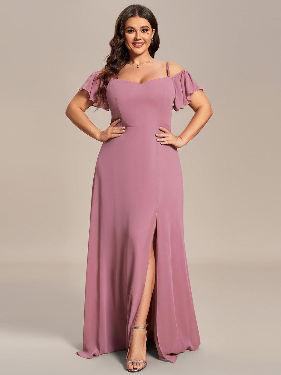 Robe Demoiselle d'Honneur sexy à épaules dénudées et à encolure en V #Couleur_Orchidee