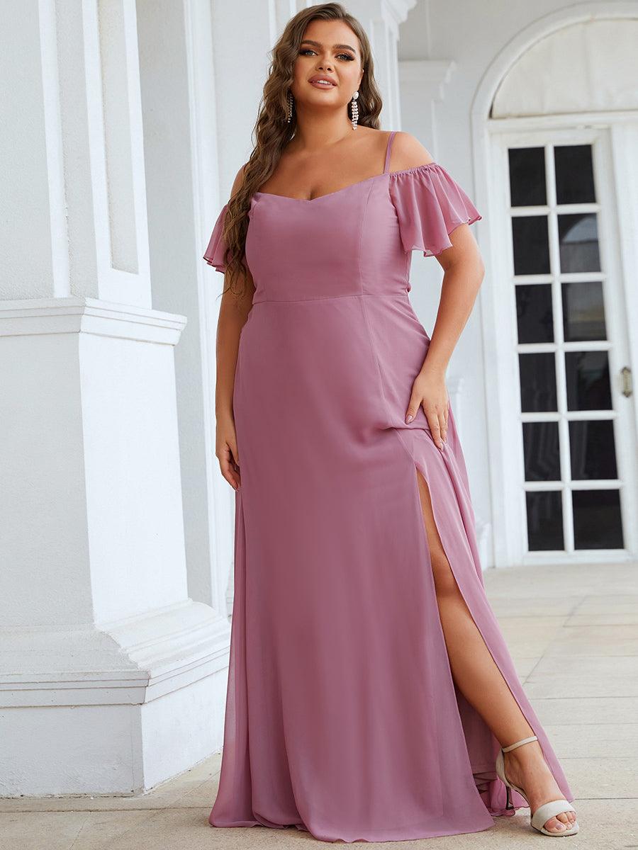 Robe de soirée à épaules dénudées et encolure en V taille Plus fente latérale #Couleur_Orchidee