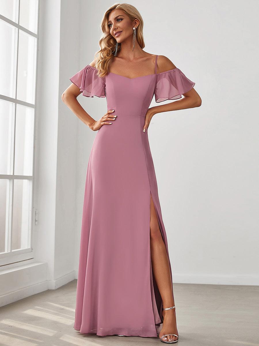 Robe Demoiselle d'Honneur sexy à épaules dénudées et à encolure en V #Couleur_Orchidee
