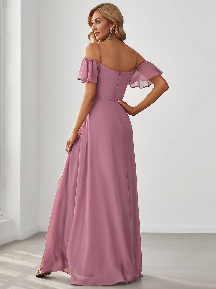 Robe Demoiselle d'Honneur sexy à épaules dénudées et à encolure en V #Couleur_Orchidee