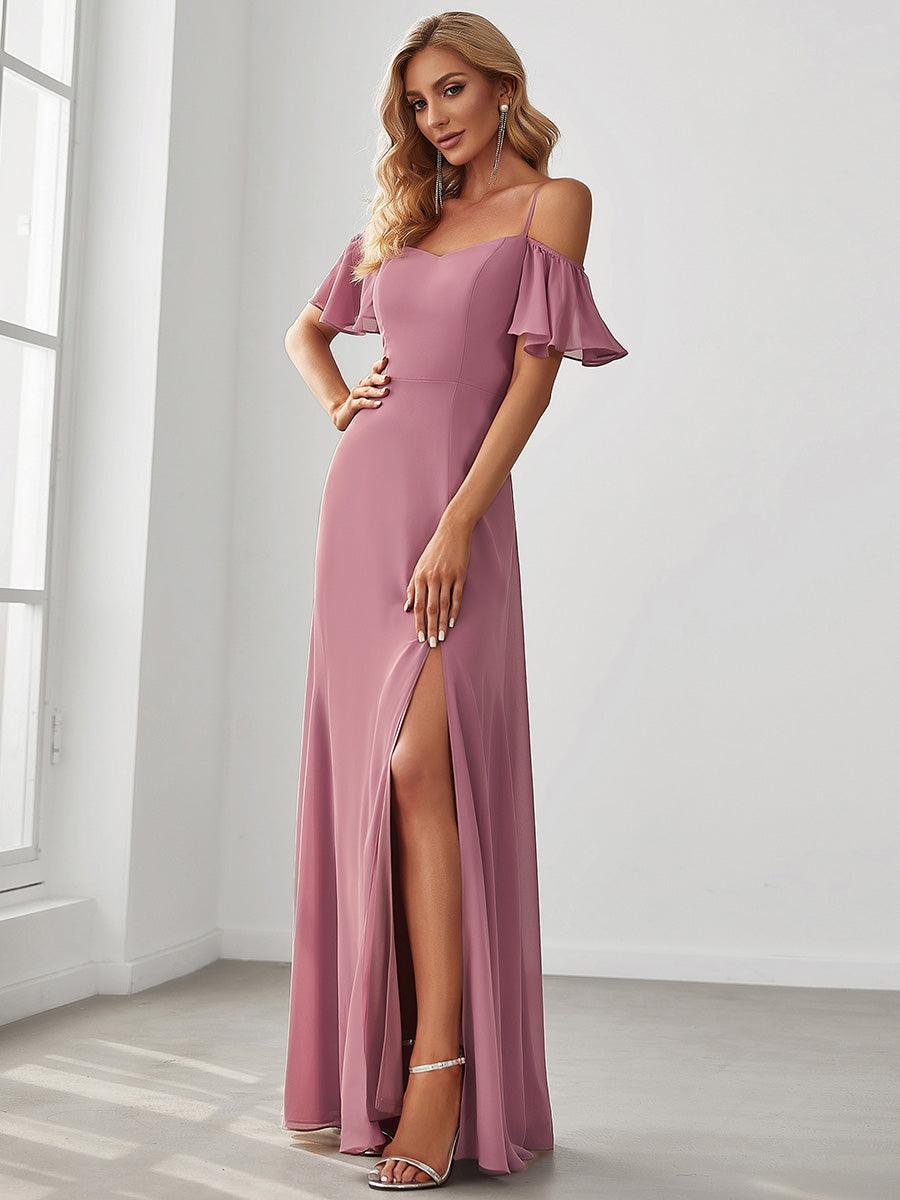 Robe Demoiselle d'Honneur sexy à épaules dénudées et à encolure en V #Couleur_Orchidee