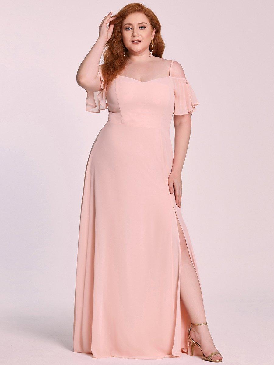 Robe de soirée à épaules dénudées et encolure en V taille Plus fente latérale #Couleur_Rose