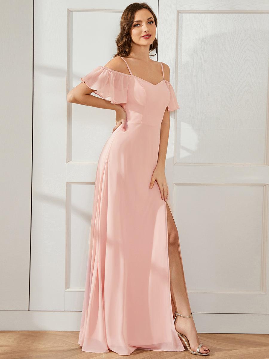 Robe Demoiselle d'Honneur sexy à épaules dénudées et à encolure en V #Couleur_Rose