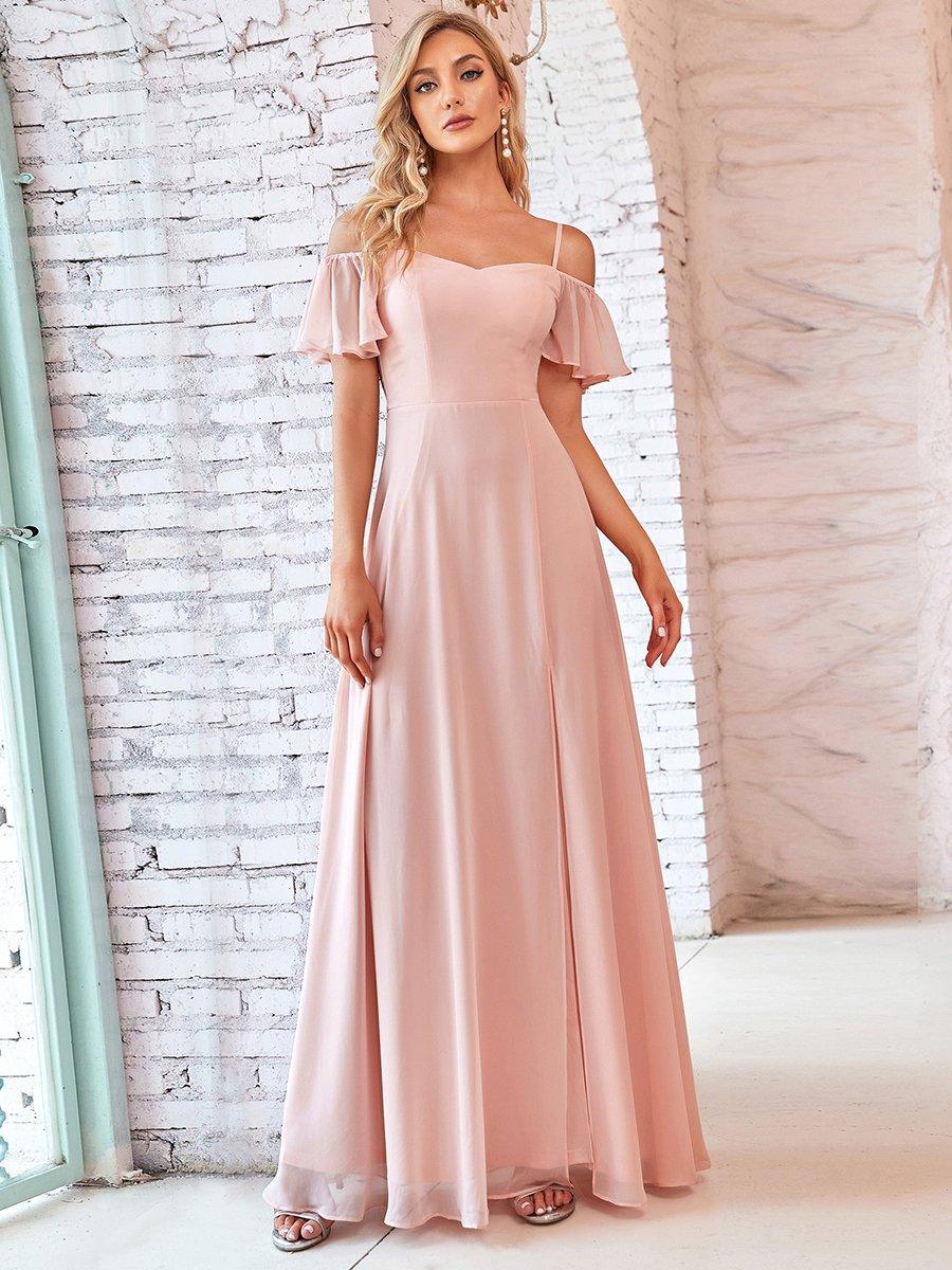 Robe Demoiselle d'Honneur sexy à épaules dénudées et à encolure en V #Couleur_Rose