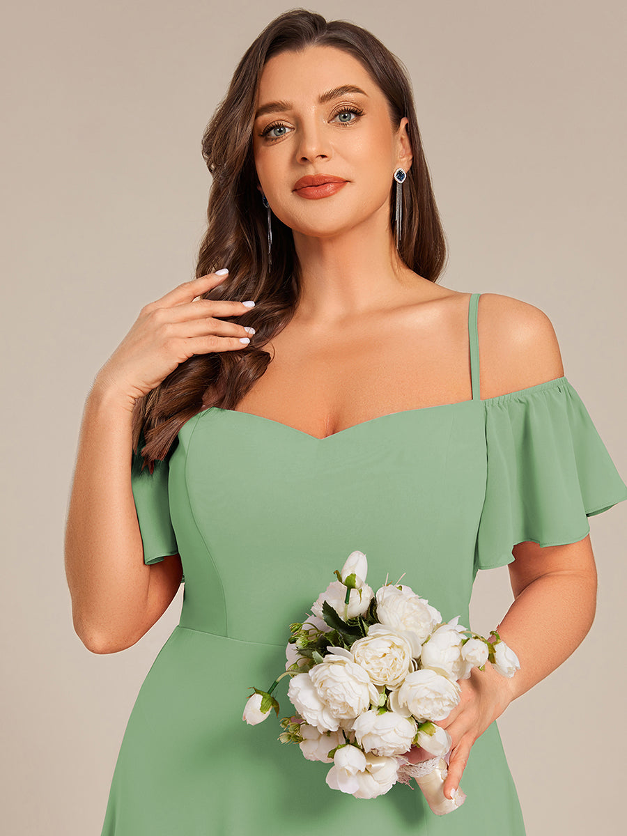 Robe d'invité de mariage trapèze en mousseline fluide à encolure ronde et longueur au genou #Couleur_Vert sauge