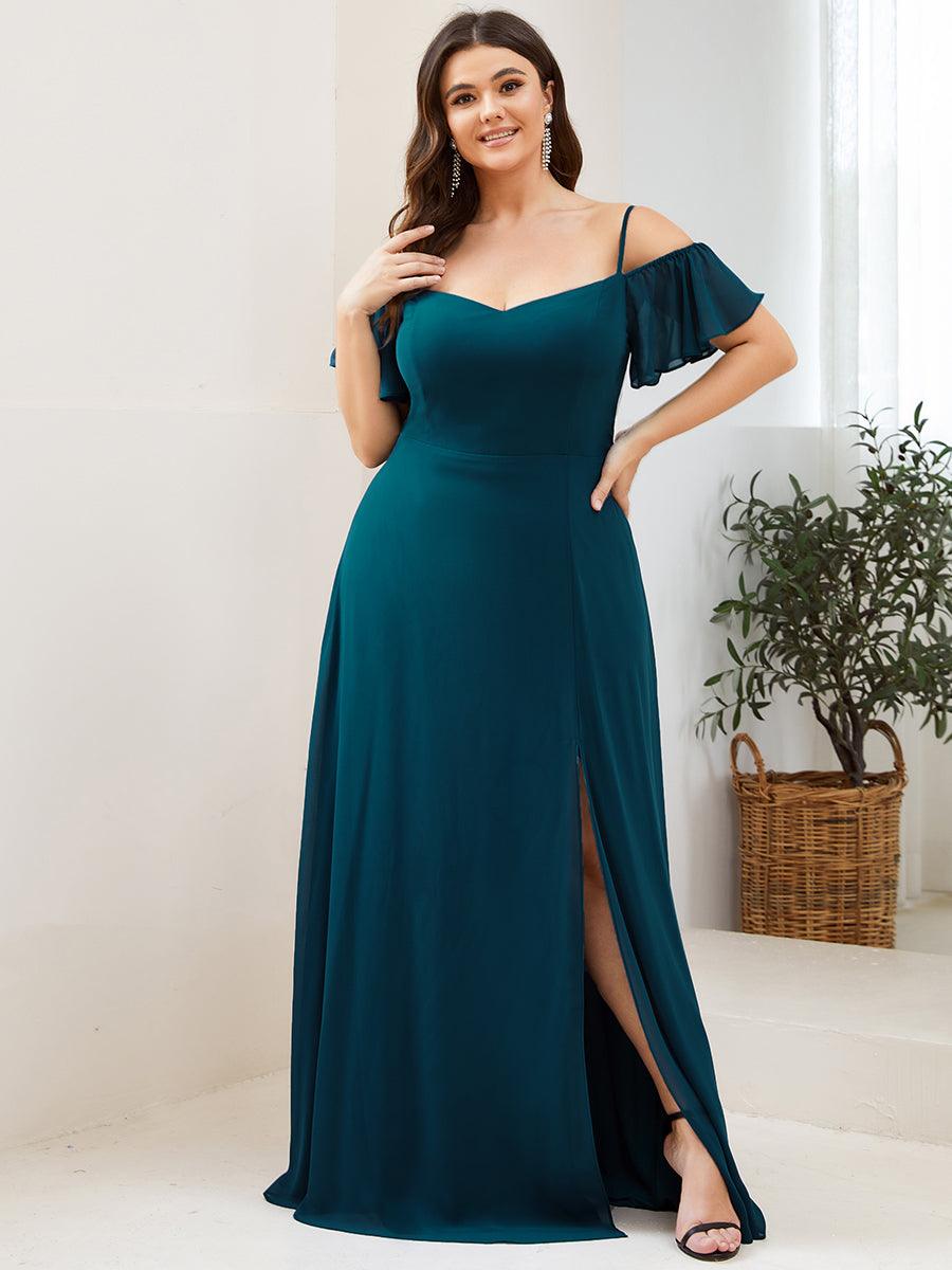 Robe de soirée à épaules dénudées et encolure en V taille Plus fente latérale #Couleur_Bleu Sarcelle