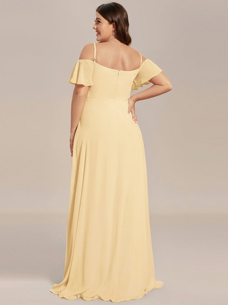 Robe d'invité de mariage trapèze en mousseline fluide à encolure ronde et longueur au genou #Couleur_Jaune