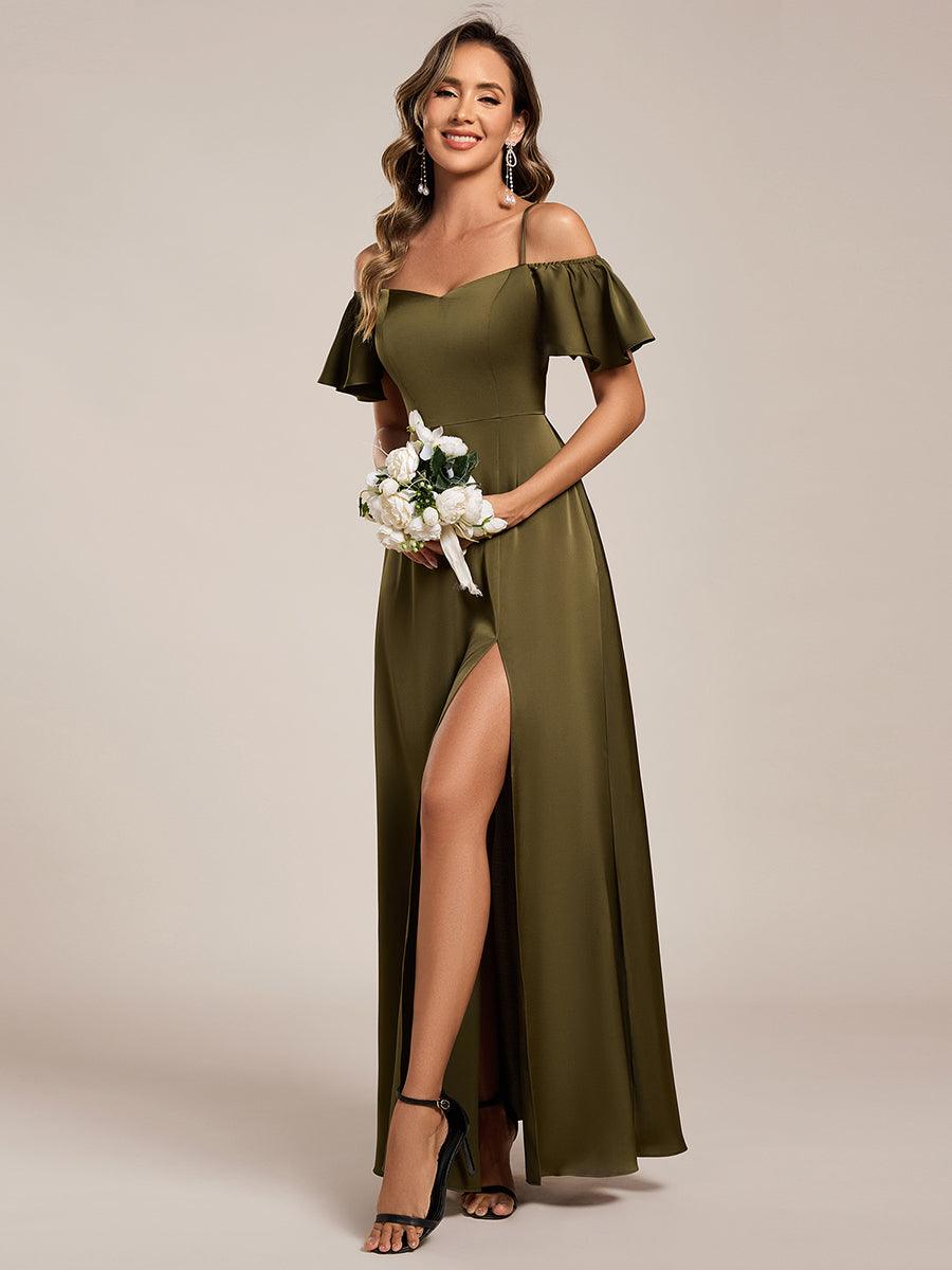 Robes de demoiselle d'honneur longues sexy épaules dénudées volants main image 0