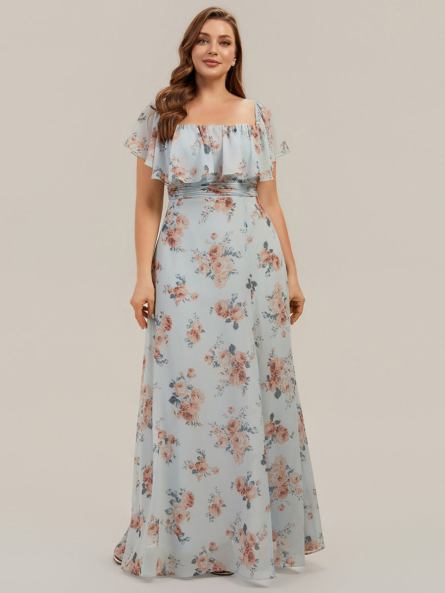 Robe de demoiselle d'honneur en mousseline à épaules dénudées et fente haute #Couleur_Floraison Ambrée