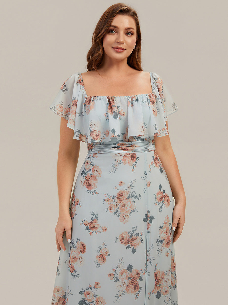 Robe de demoiselle d'honneur en mousseline à épaules dénudées et fente haute #Couleur_Floraison Ambrée