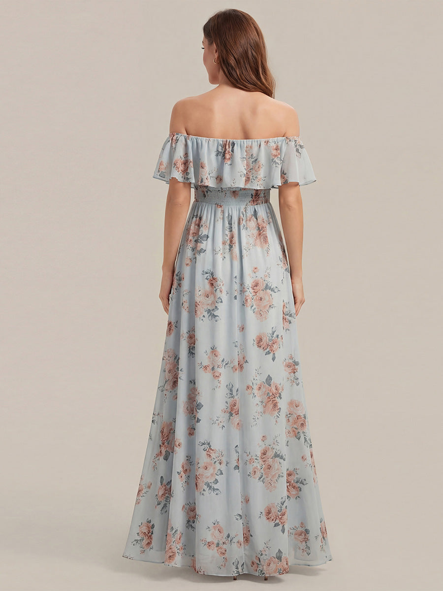 Robe de demoiselle d'honneur en mousseline à épaules dénudées et fente haute #Couleur_Floraison Ambrée
