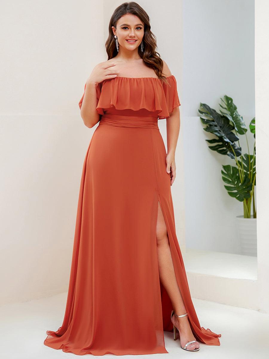 Robe de demoiselle d'honneur grande taille à volants et épaules dénudéess #Couleur_Burnt orange