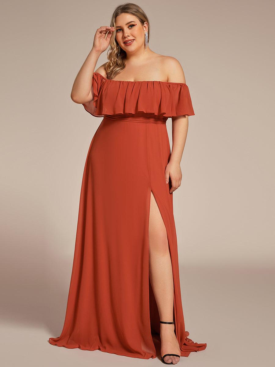 Robe de demoiselle d'honneur en mousseline à épaules dénudées et fente haute #Couleur_Burnt Orange