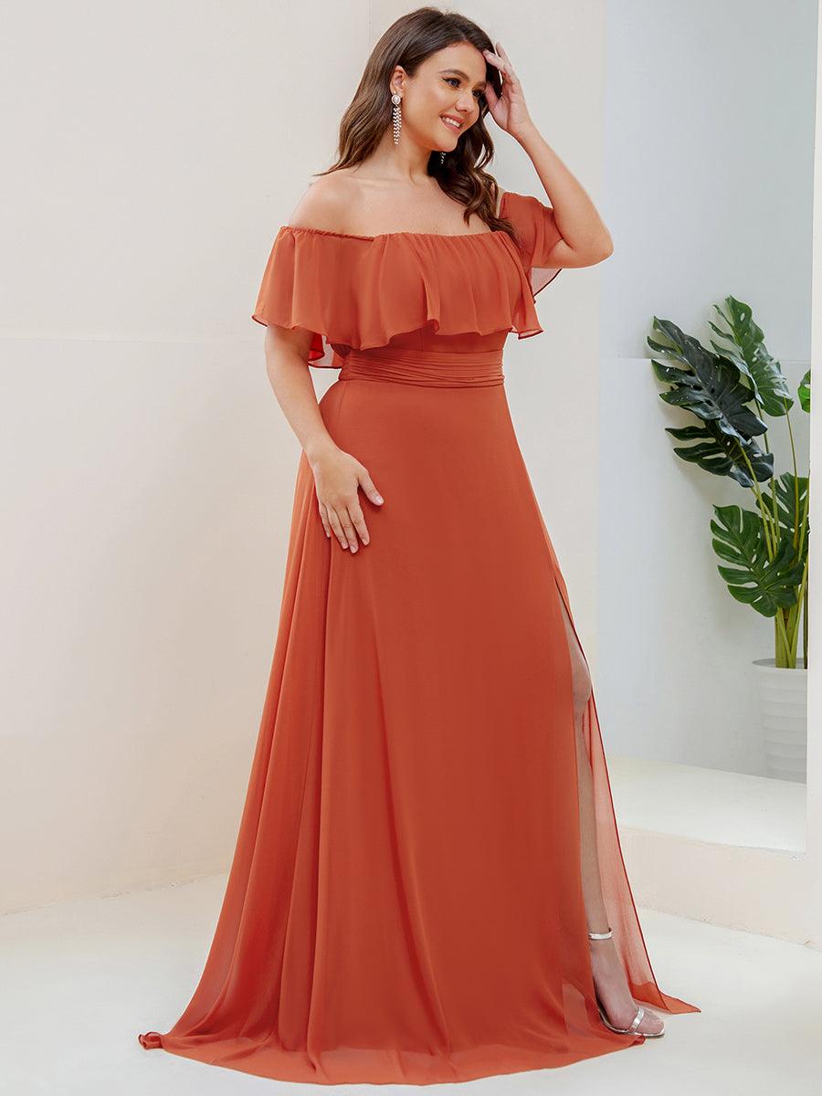 Robe de demoiselle d'honneur grande taille à volants et épaules dénudéess #Couleur_Burnt orange