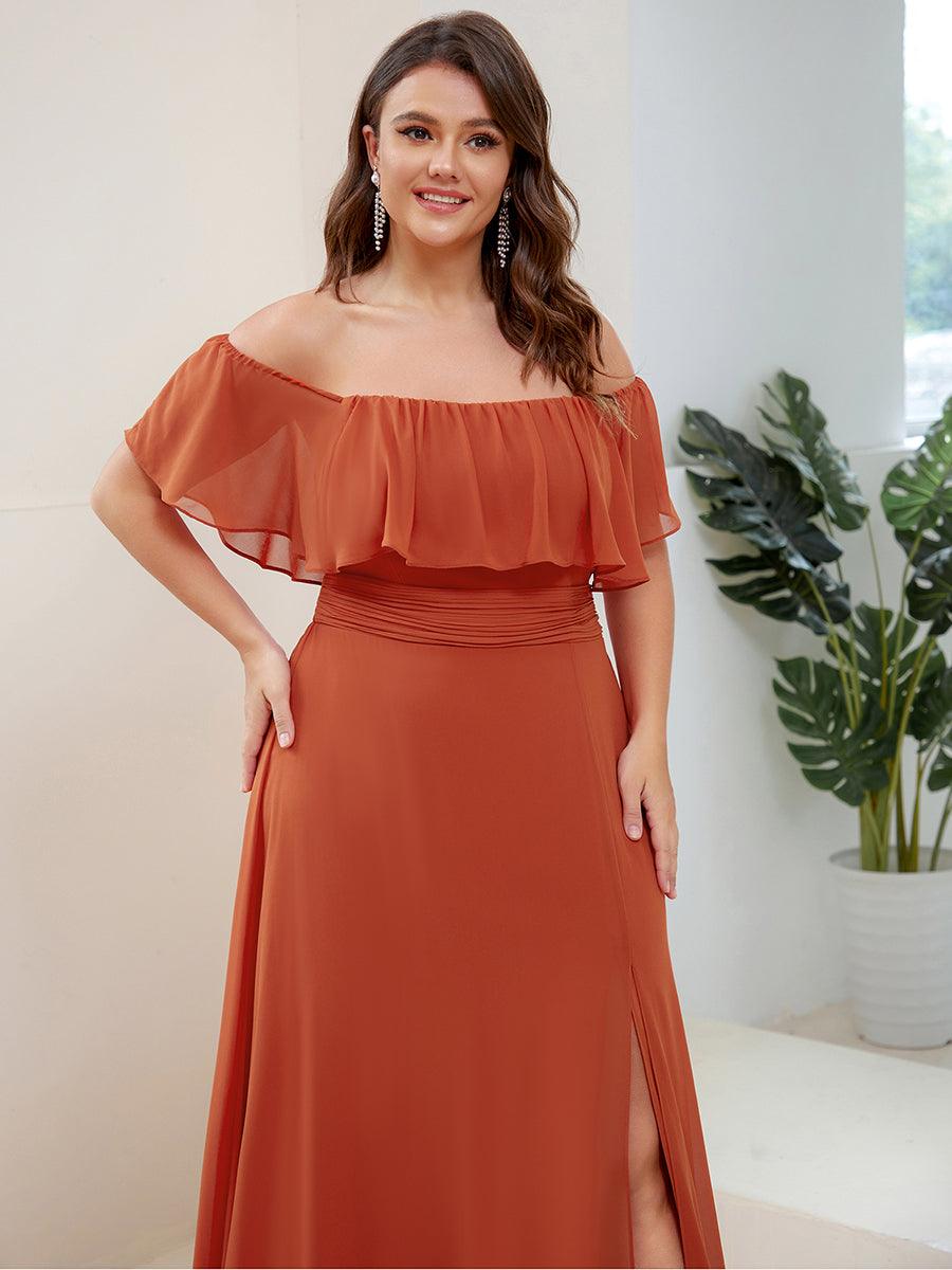 Robe de demoiselle d'honneur grande taille à volants et épaules dénudéess #Couleur_Burnt orange