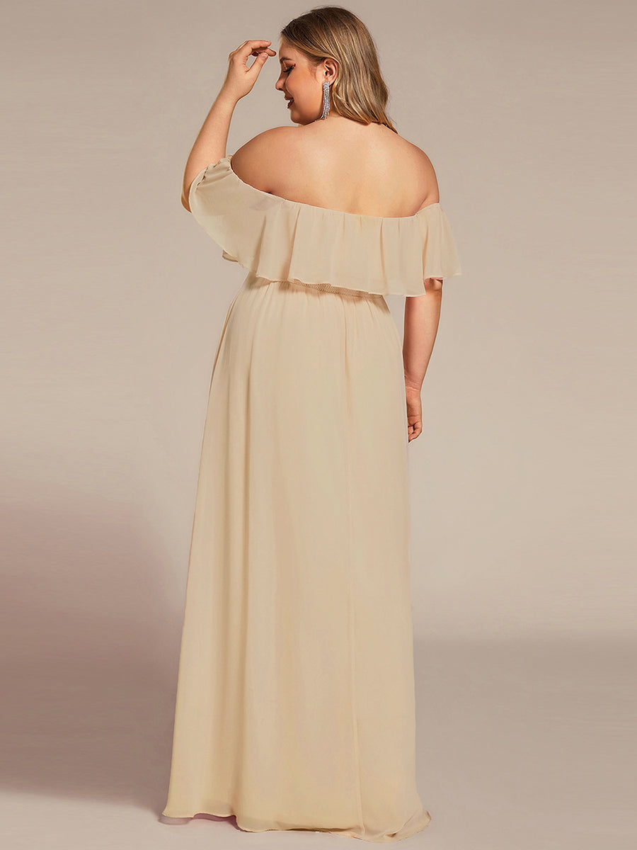 Robe de demoiselle d'honneur en mousseline à épaules dénudées et fente haute #Couleur_Charbon