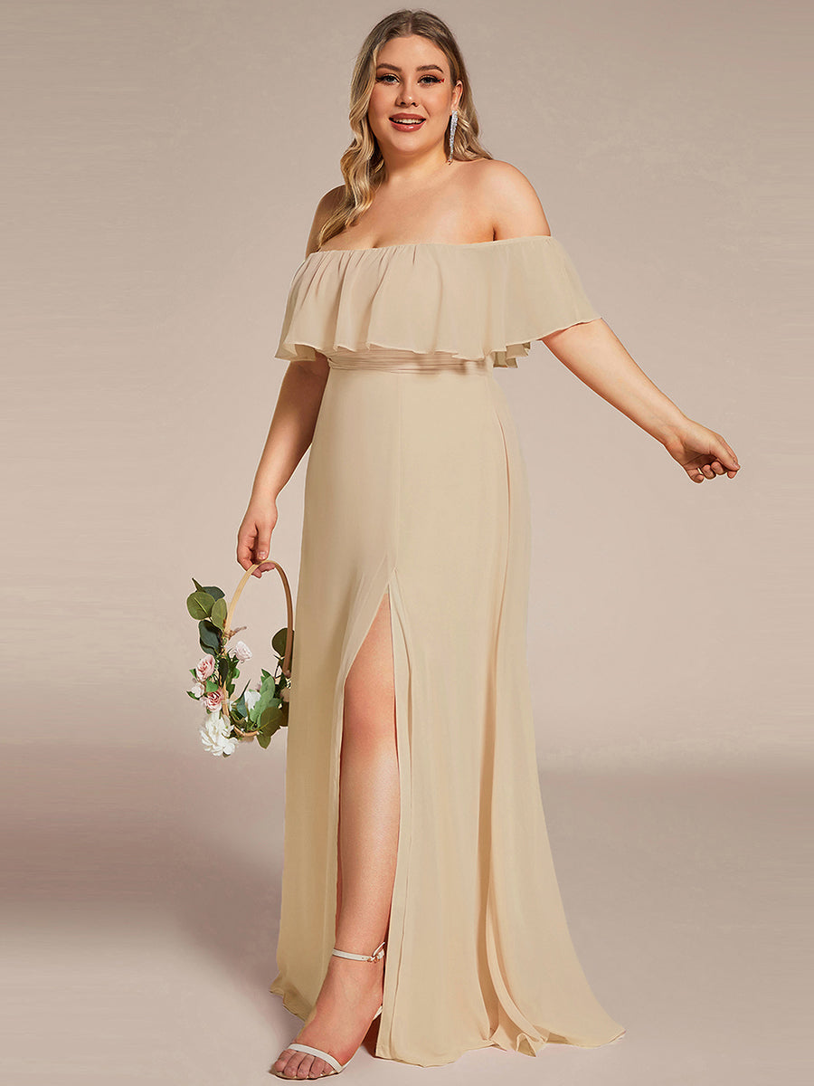Robe de demoiselle d'honneur en mousseline à épaules dénudées et fente haute #Couleur_Charbon