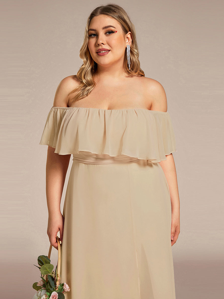 Robe de demoiselle d'honneur en mousseline à épaules dénudées et fente haute #Couleur_Charbon