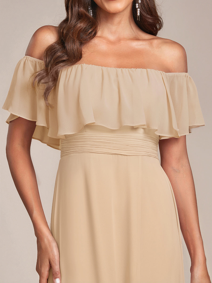 Robe de demoiselle d'honneur en mousseline à épaules dénudées et fente haute #Couleur_Charbon