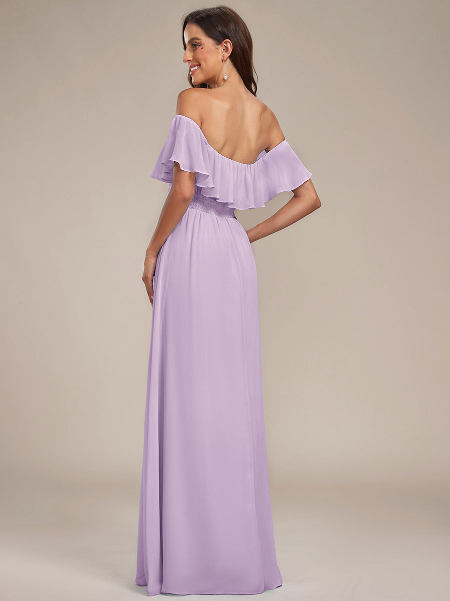 Robe Demoiselle d'Honneur belle Longue Fendue à épaules Dénudées #Couleur_Lilas Givré