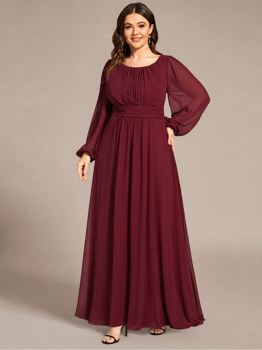Robe demoiselle d'honneur en mousseline à taille haute Manches bouffantes #Couleur_Bordeaux