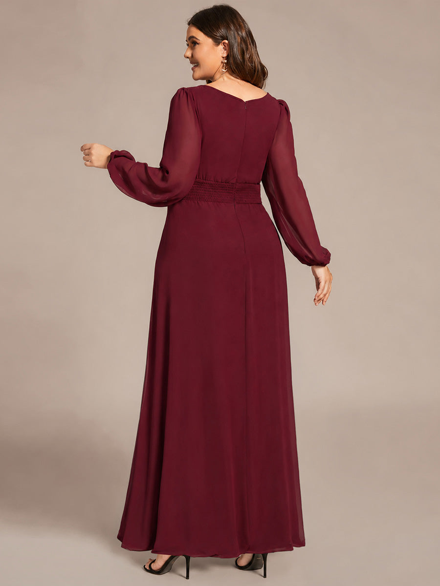 Robe demoiselle d'honneur en mousseline à taille haute Manches bouffantes #Couleur_Bordeaux