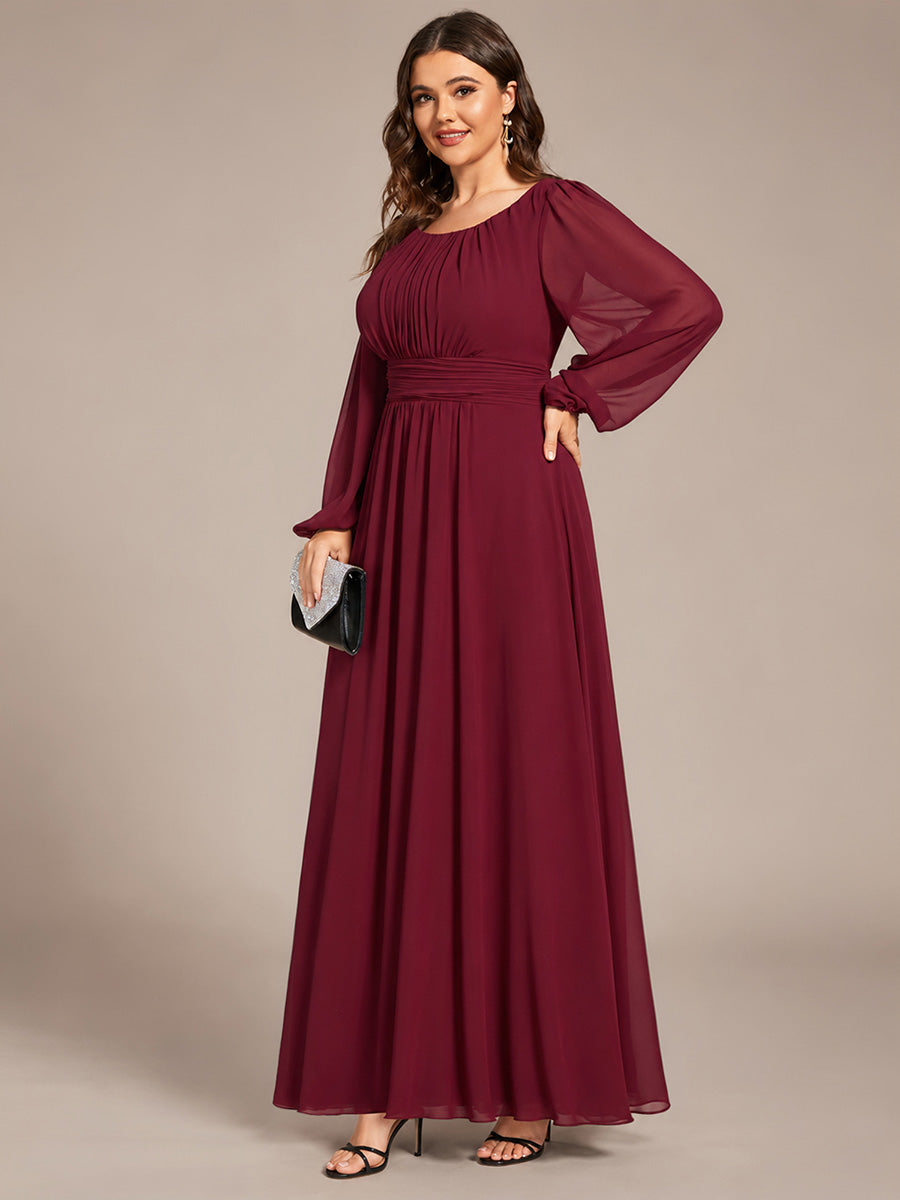 Robe demoiselle d'honneur en mousseline à taille haute Manches bouffantes #Couleur_Bordeaux