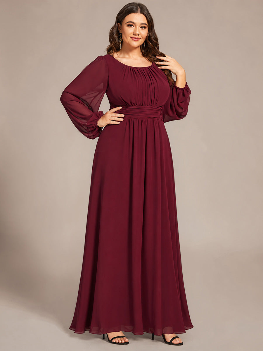 Robe demoiselle d'honneur en mousseline à taille haute Manches bouffantes #Couleur_Bordeaux