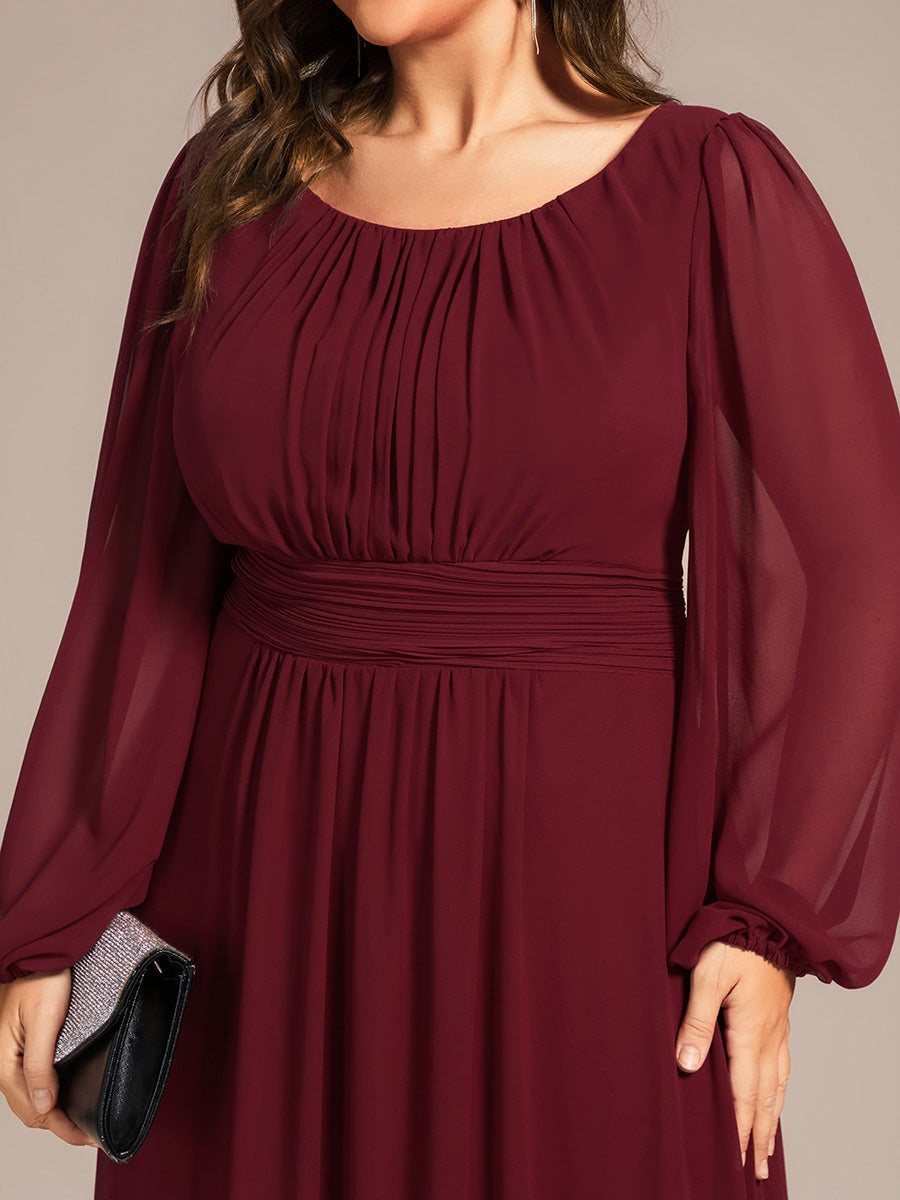 Robe demoiselle d'honneur en mousseline à taille haute Manches bouffantes #Couleur_Bordeaux