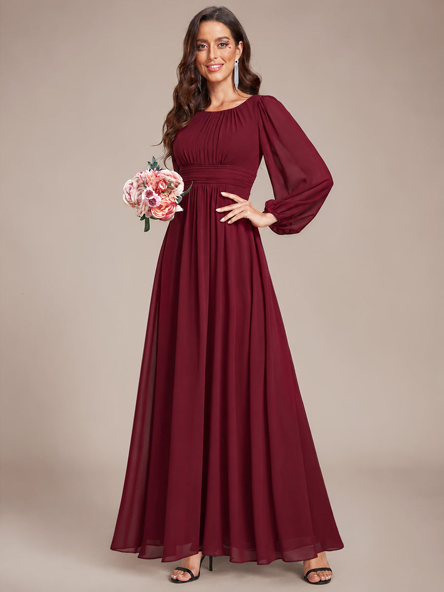Robe demoiselle d'honneur en mousseline à taille haute Manches bouffantes #Couleur_Bordeaux