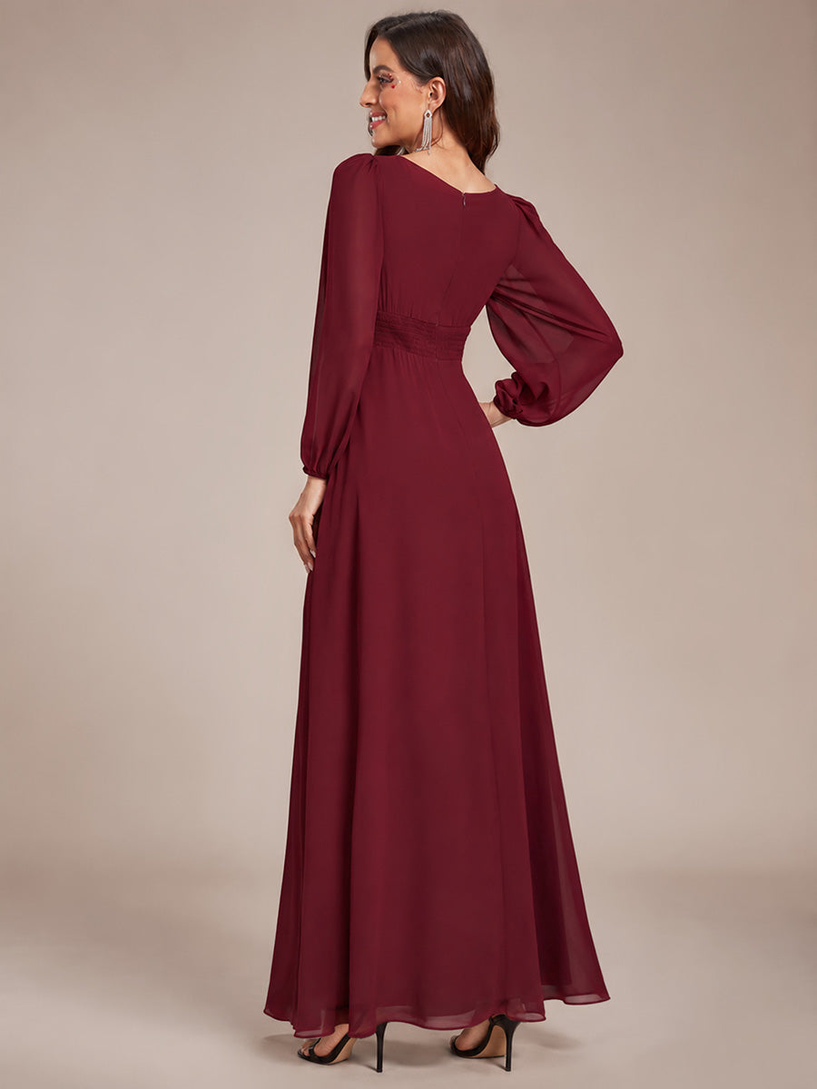 Robe demoiselle d'honneur en mousseline à taille haute Manches bouffantes #Couleur_Bordeaux