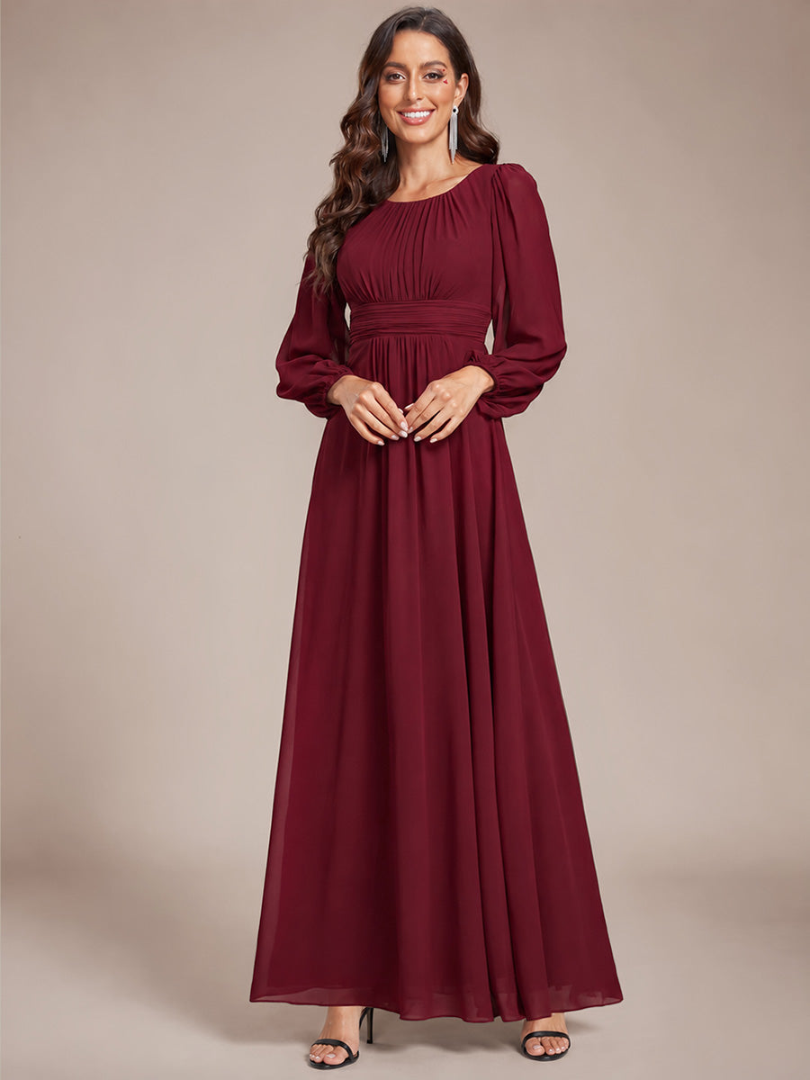 Robe demoiselle d'honneur en mousseline à taille haute Manches bouffantes #Couleur_Bordeaux