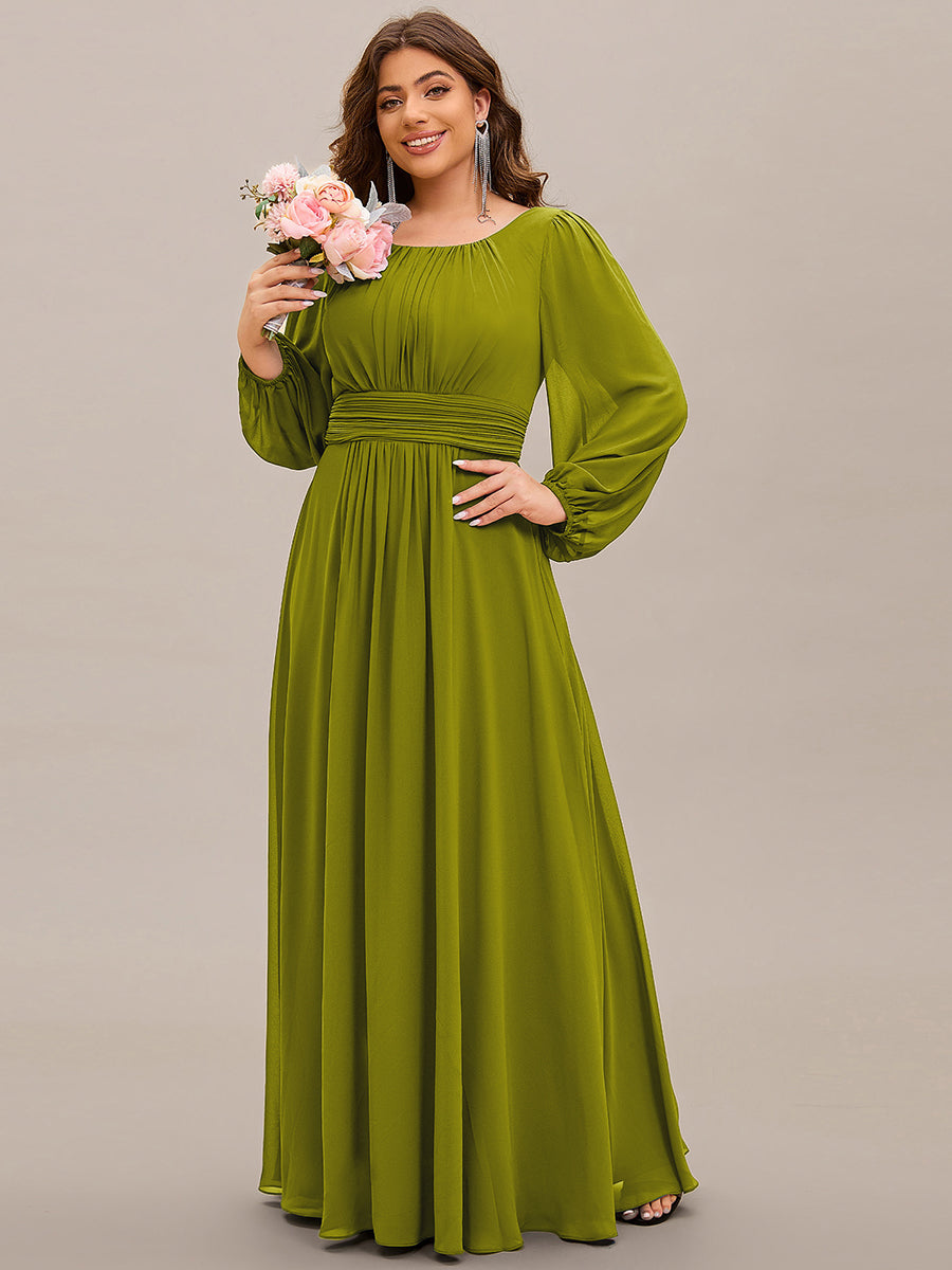 Robe demoiselle d'honneur en mousseline à taille haute Manches bouffantes #Couleur_Citron