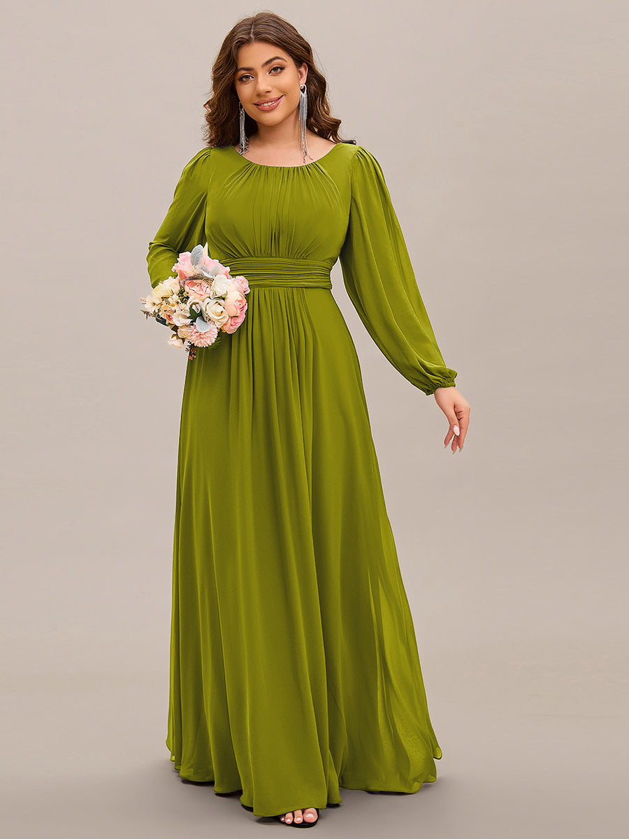 Robe demoiselle d'honneur en mousseline à taille haute Manches bouffantes #Couleur_Citron