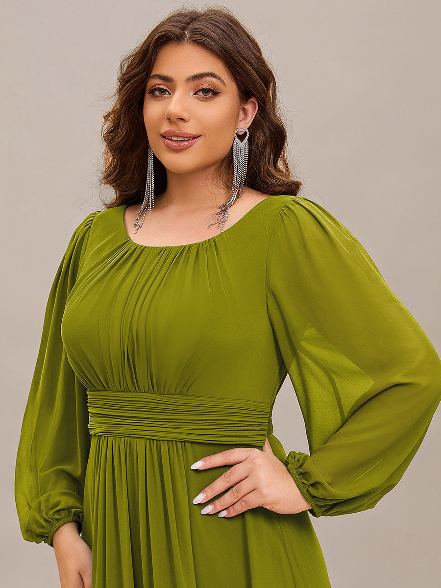 Robe demoiselle d'honneur en mousseline à taille haute Manches bouffantes #Couleur_Citron