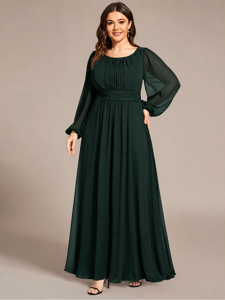 Robe demoiselle d'honneur en mousseline à taille haute Manches bouffantes #Couleur_Vert forêt foncé