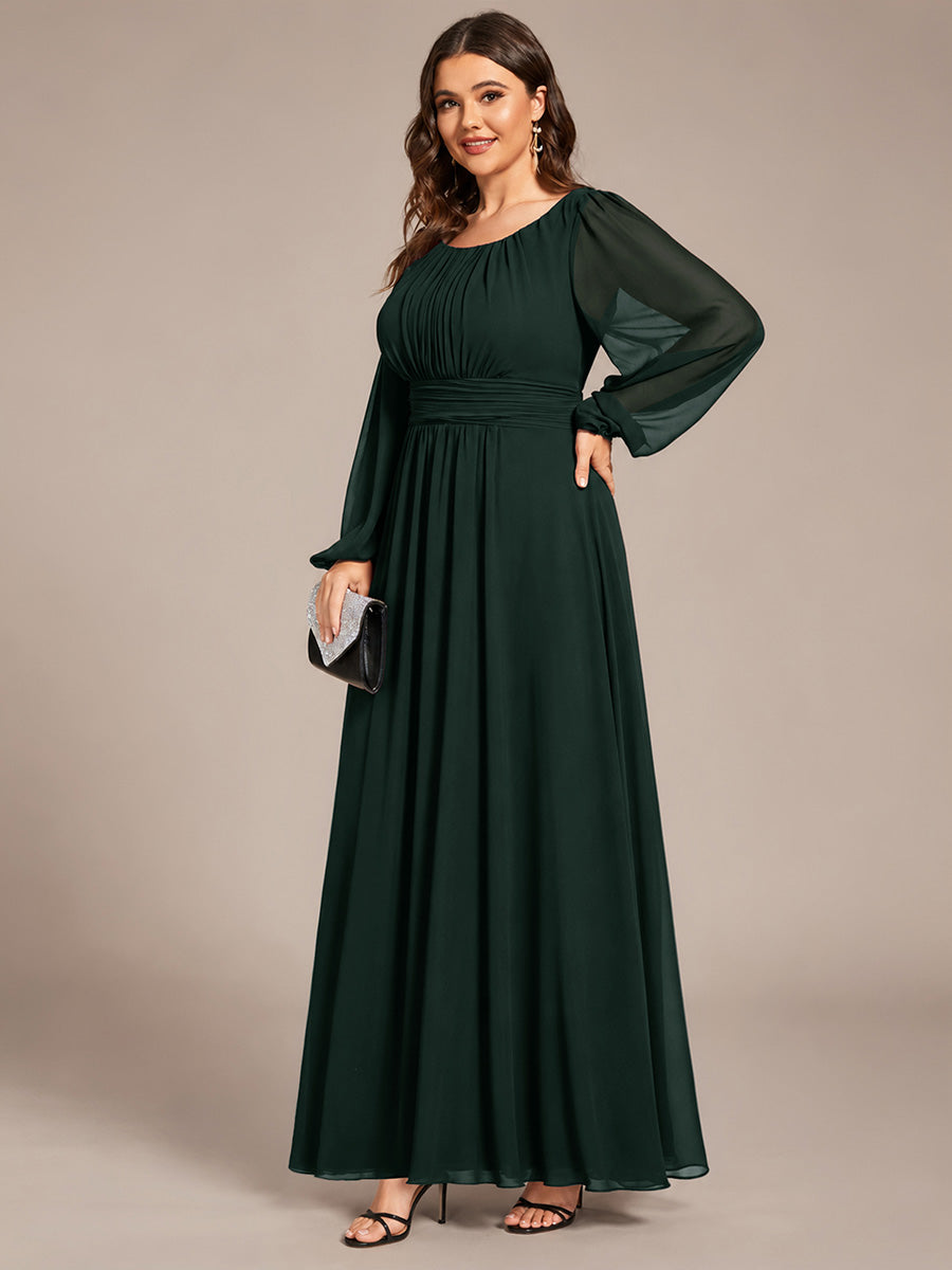 Robe demoiselle d'honneur en mousseline à taille haute Manches bouffantes #Couleur_Vert forêt foncé