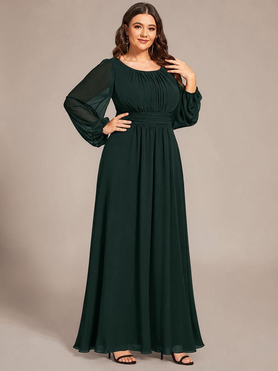 Robe de demoiselle d'honneur plissée à manches longues transparente de grande taille #Couleur_Vert forêt foncé