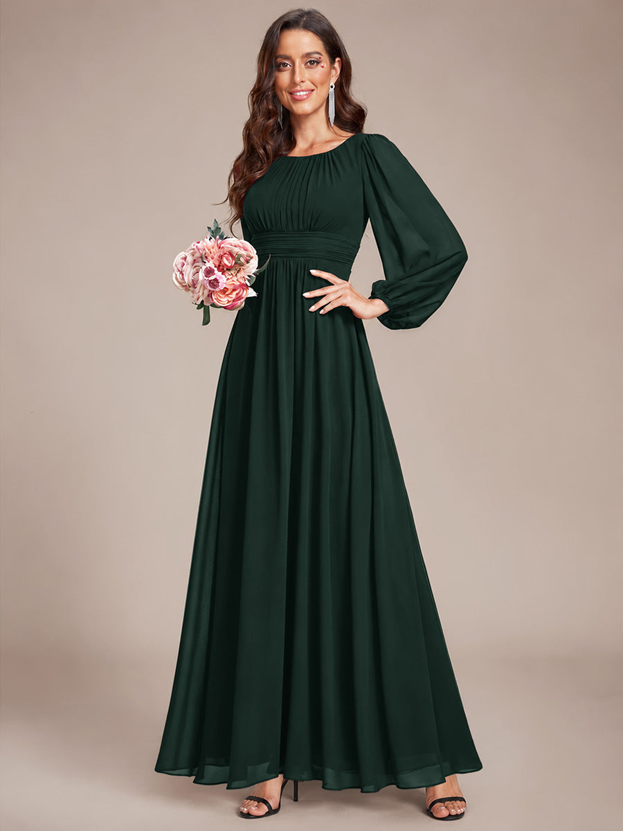 Robe demoiselle d'honneur en mousseline à taille haute Manches bouffantes #Couleur_Vert forêt foncé