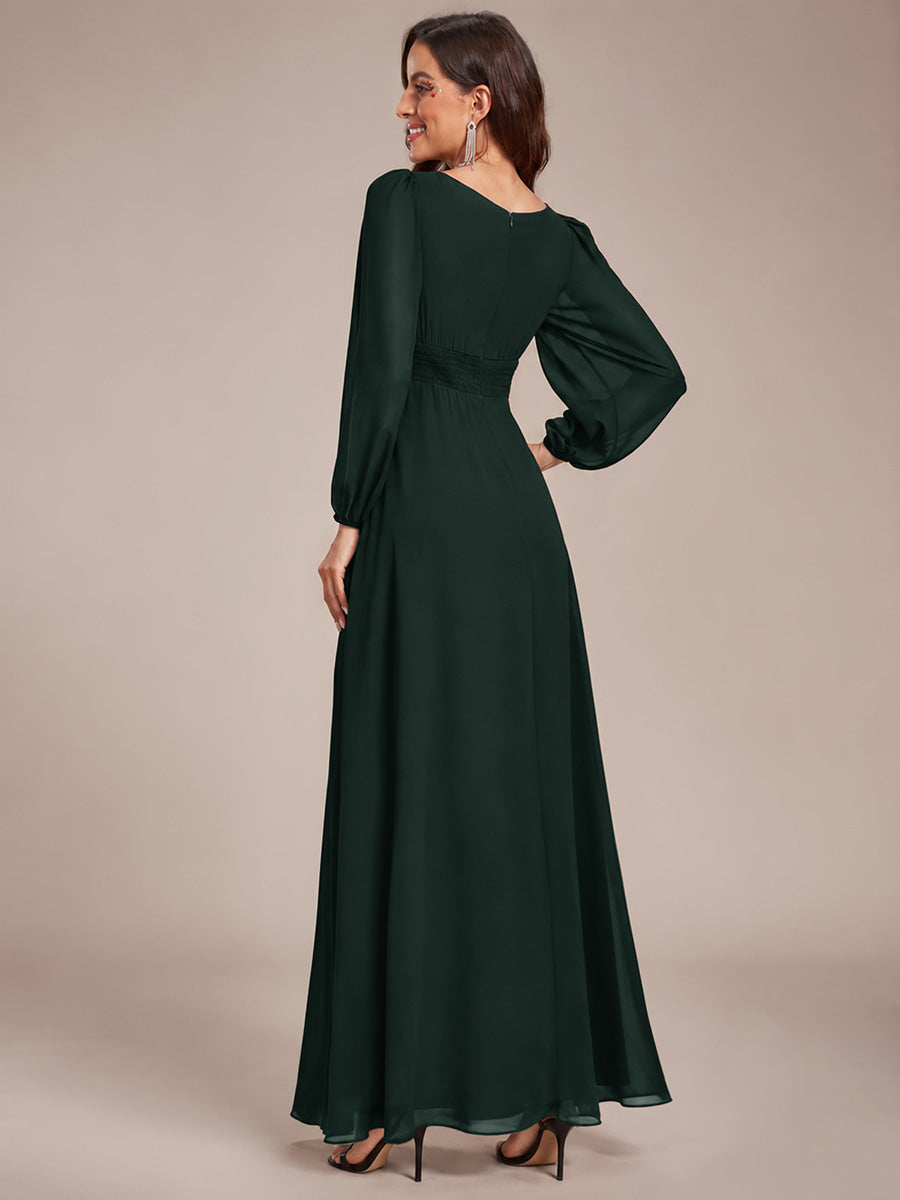 Robe demoiselle d'honneur en mousseline à taille haute Manches bouffantes #Couleur_Vert forêt foncé
