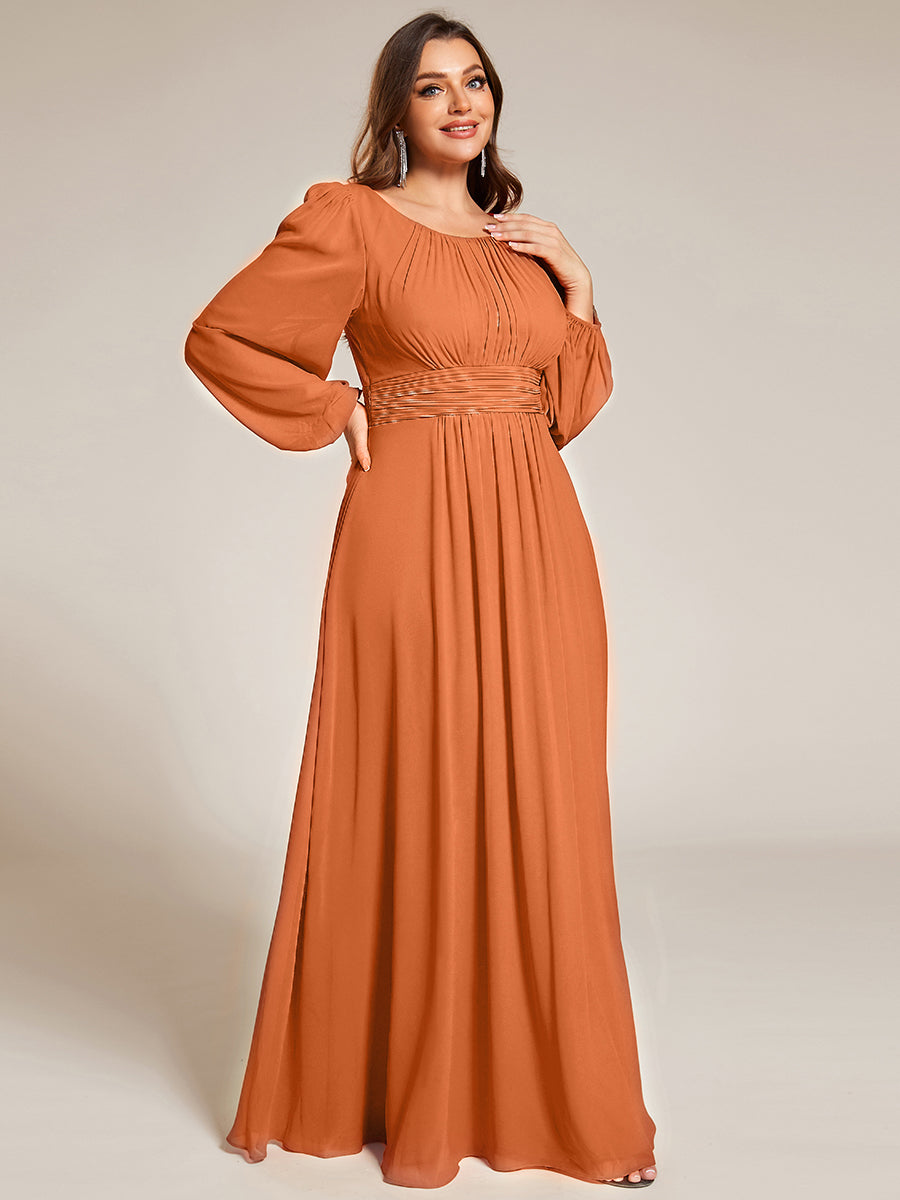 Robe demoiselle d'honneur en mousseline à taille haute Manches bouffantes #Couleur_Melon Ambré