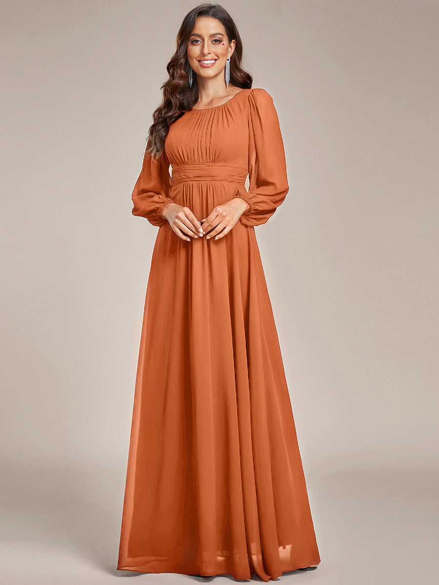 Robe demoiselle d'honneur en mousseline à taille haute Manches bouffantes #Couleur_Melon Ambré
