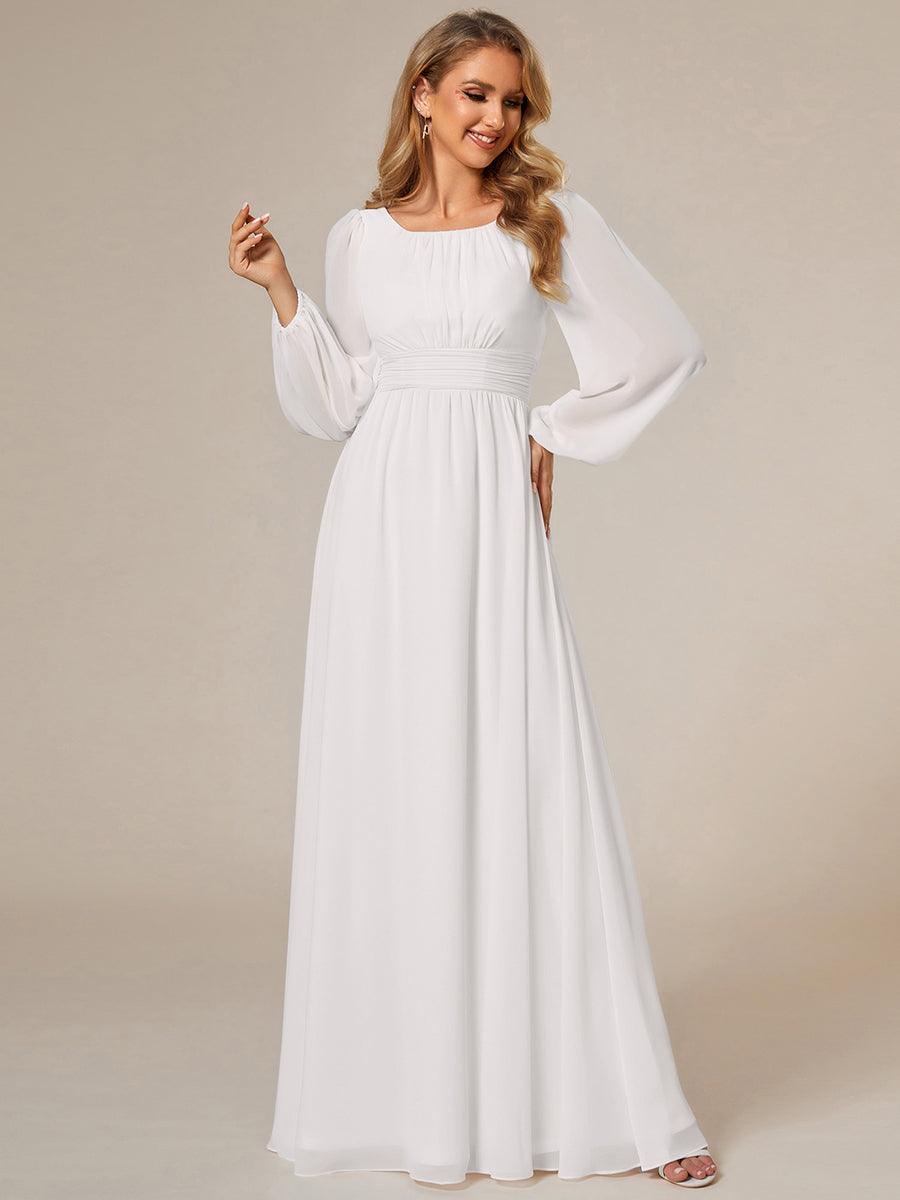 Robe de demoiselle d'honneur plissée à manches longues transparente de grande taille #Couleur_Creme