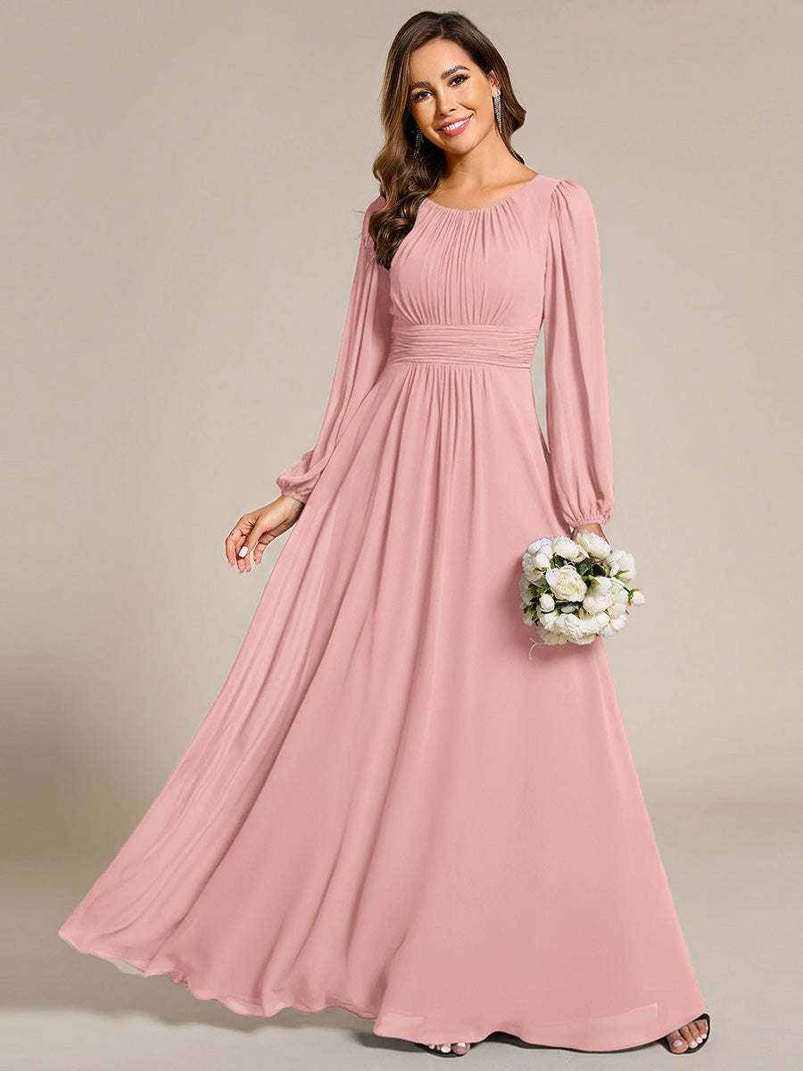 Robe demoiselle d'honneur en mousseline à taille haute Manches bouffantes #Couleur_Rose fumee
