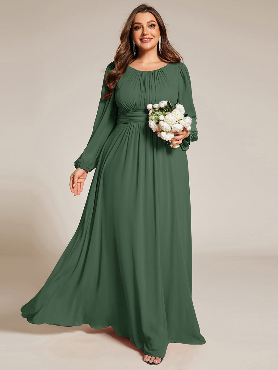 Robe de demoiselle d'honneur plissée à manches longues transparente de grande taille #Couleur_Eucalyptus
