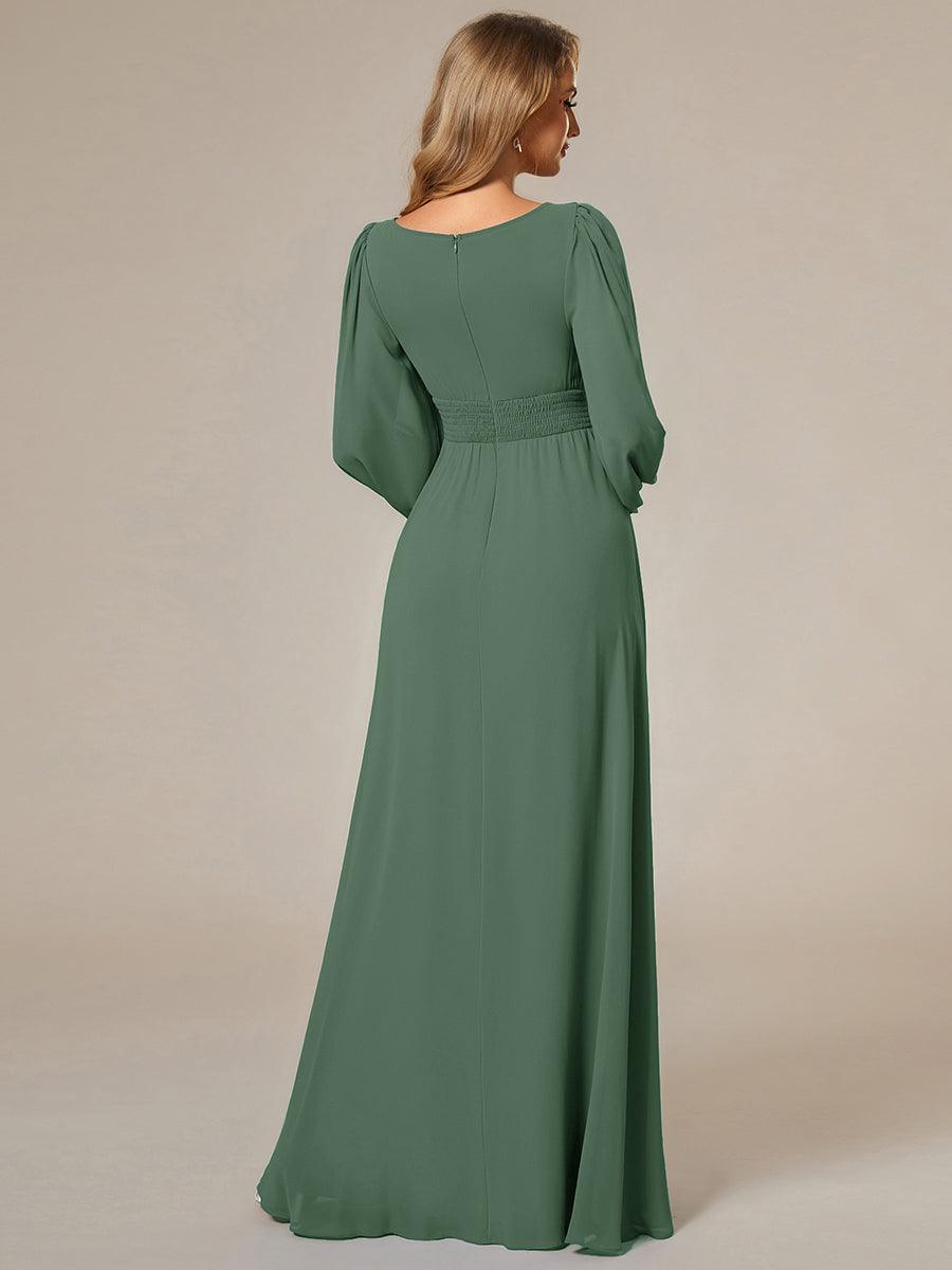 Robe de demoiselle d'honneur plissée à manches longues transparente de grande taille #Couleur_Eucalyptus