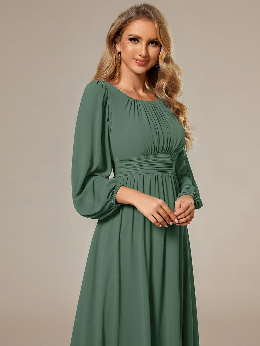 Robe de demoiselle d'honneur plissée à manches longues transparente de grande taille #Couleur_Eucalyptus