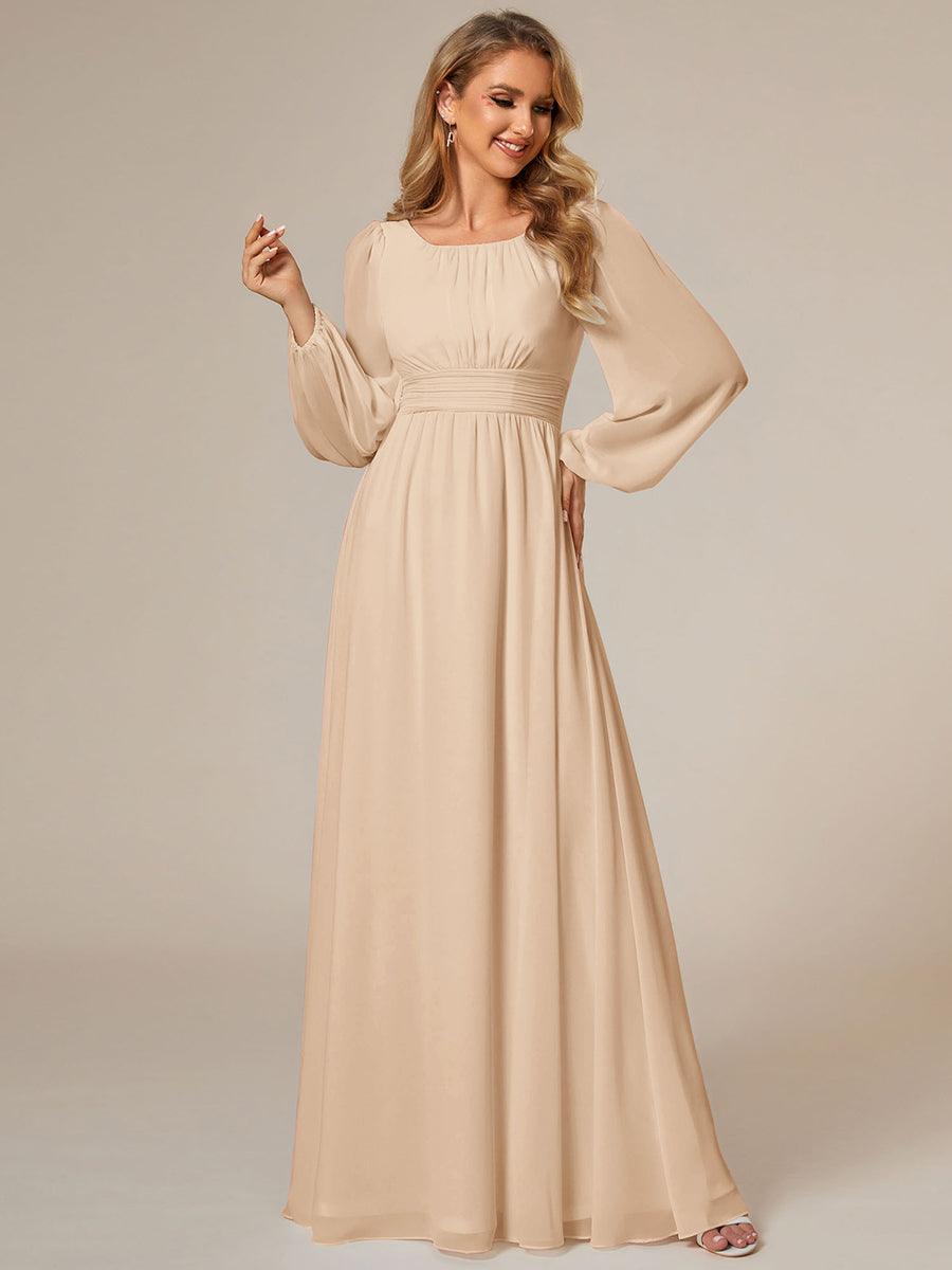 Robe de demoiselle d'honneur plissée à manches longues transparente de grande taille #Couleur_Dorée