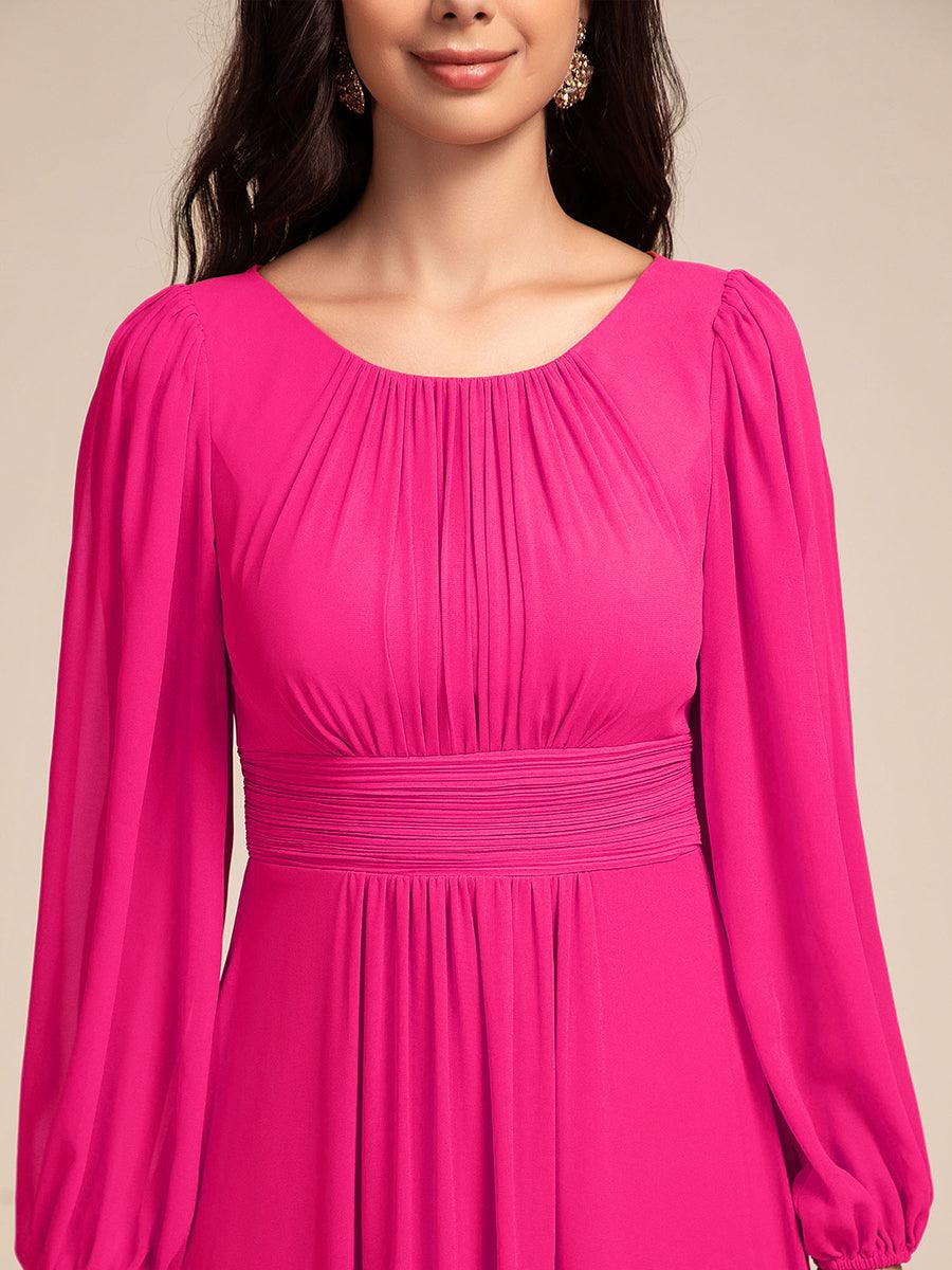 Robe de demoiselle d'honneur plissée à manches longues transparente de grande taille #Couleur_Rose Vif